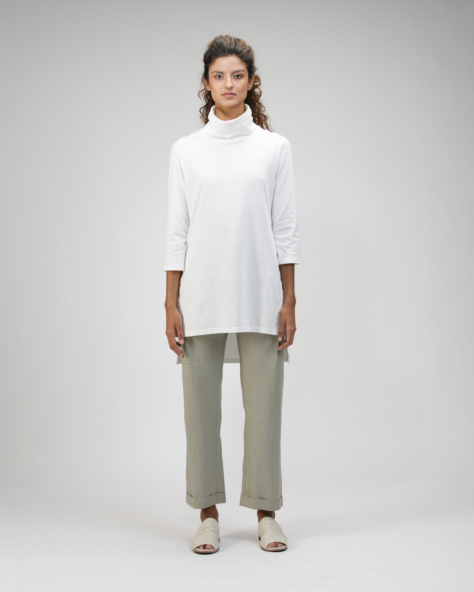 HIGH NECK LONG SLEEVE TOP IN COTTON