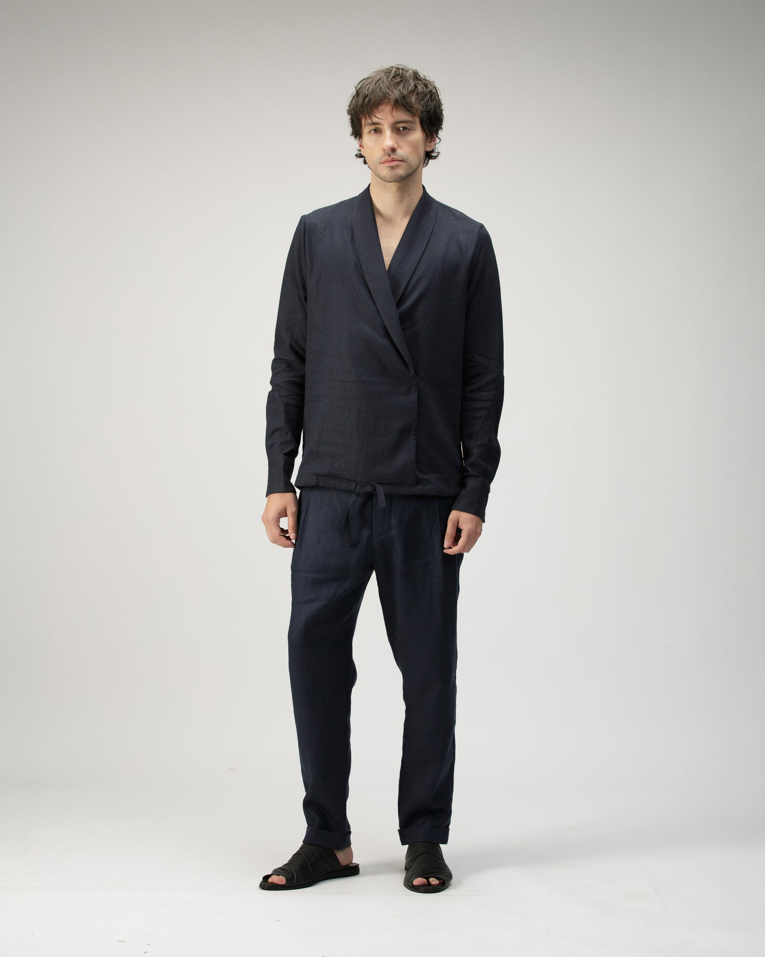 WRAP TUXEDO COLLAR SHIRT IN LINEN