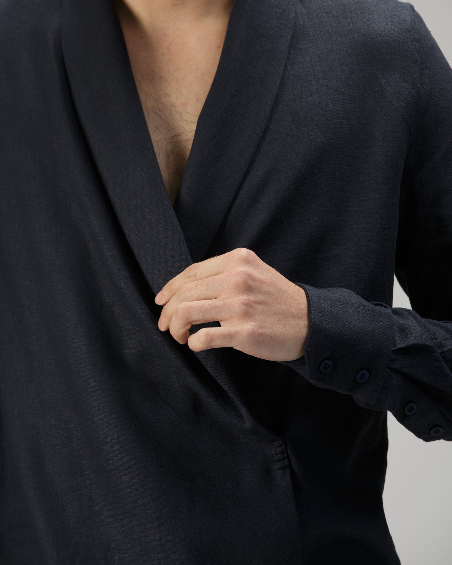 WRAP TUXEDO COLLAR SHIRT IN LINEN