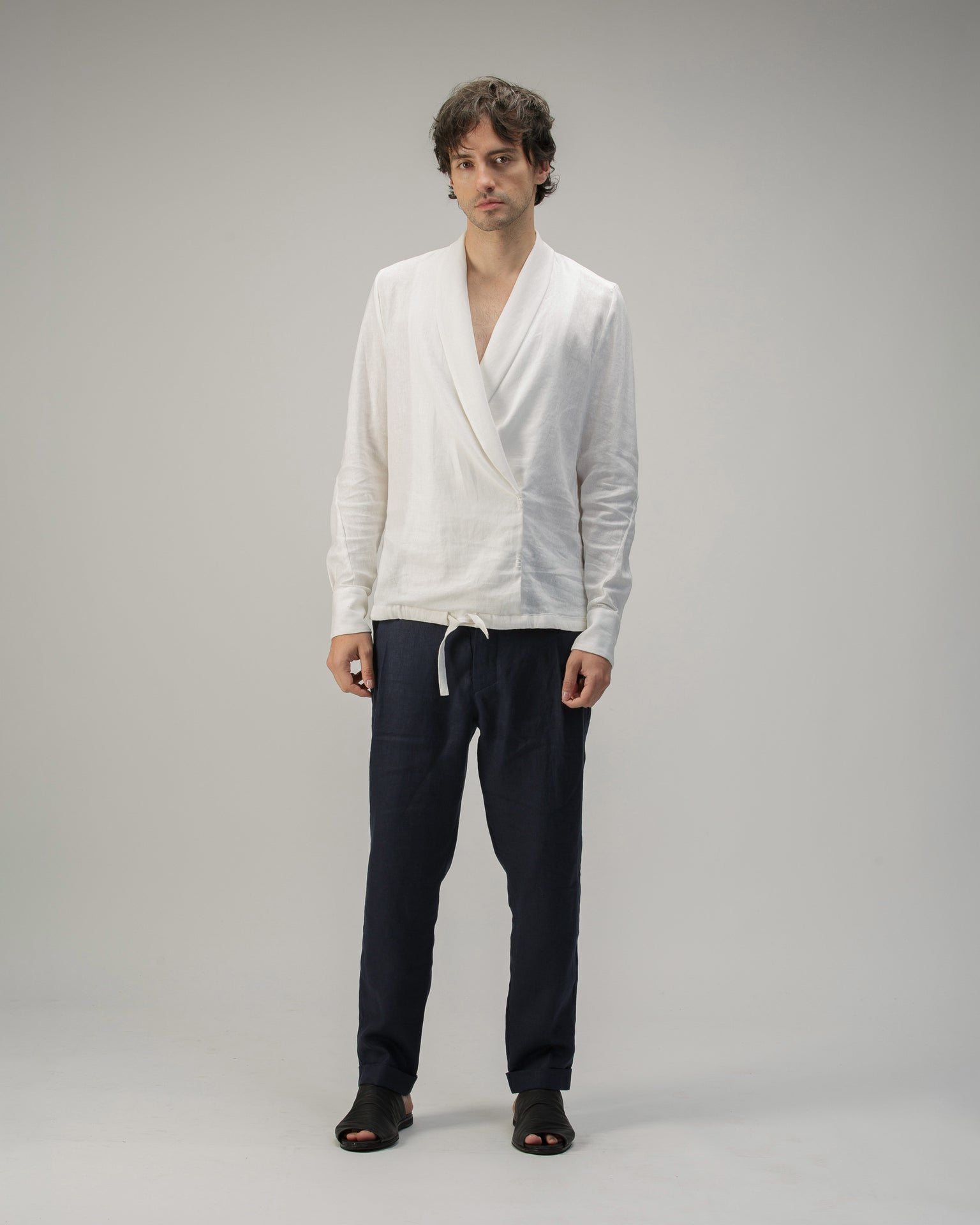 WRAP TUXEDO COLLAR SHIRT IN LINEN