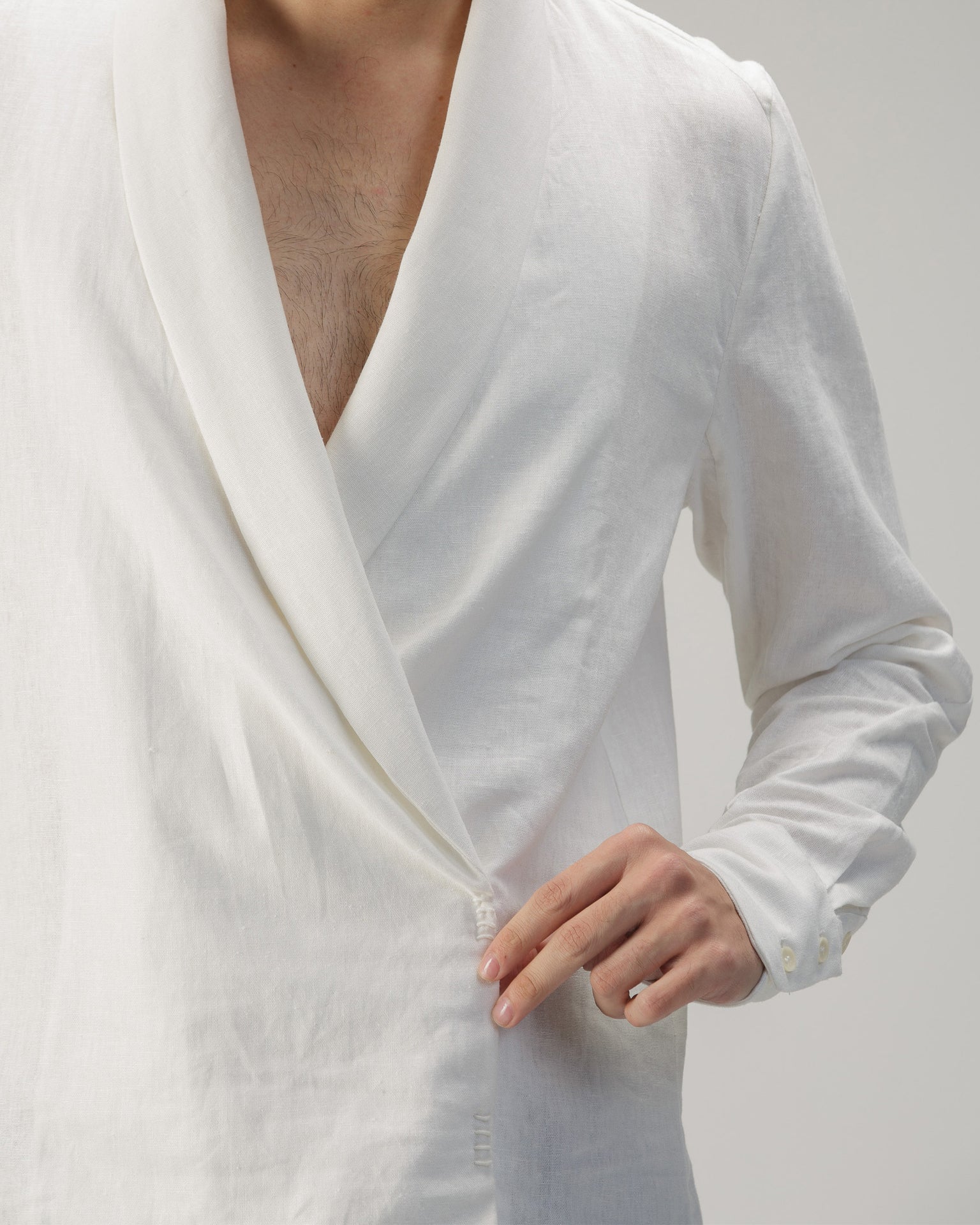 WRAP TUXEDO COLLAR SHIRT IN LINEN