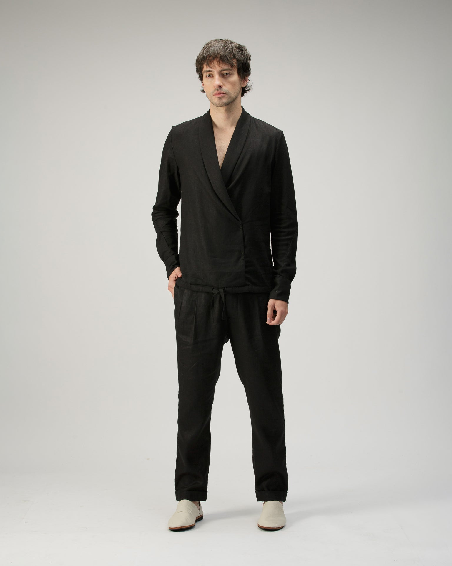 WRAP TUXEDO COLLAR SHIRT IN LINEN