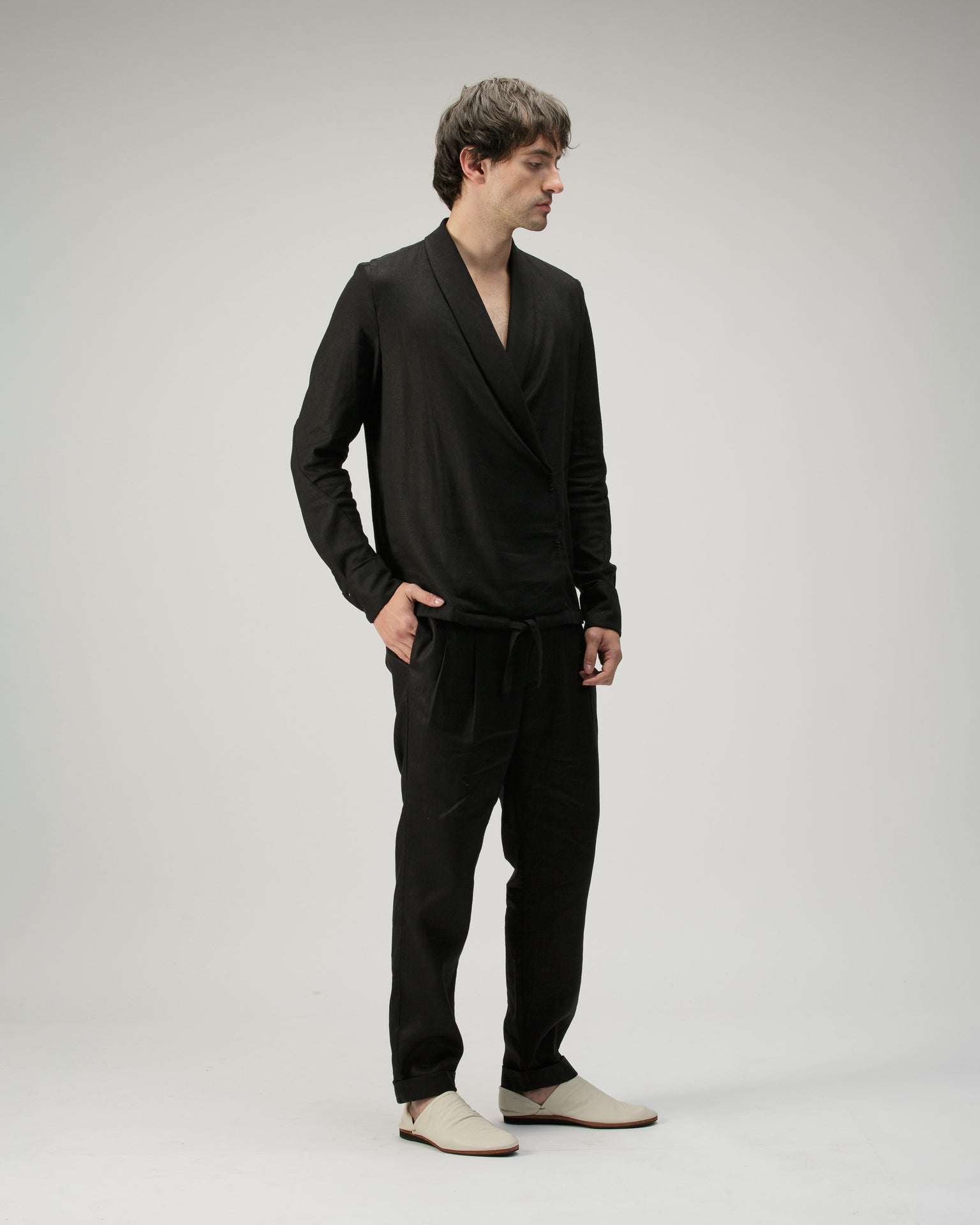 WRAP TUXEDO COLLAR SHIRT IN LINEN