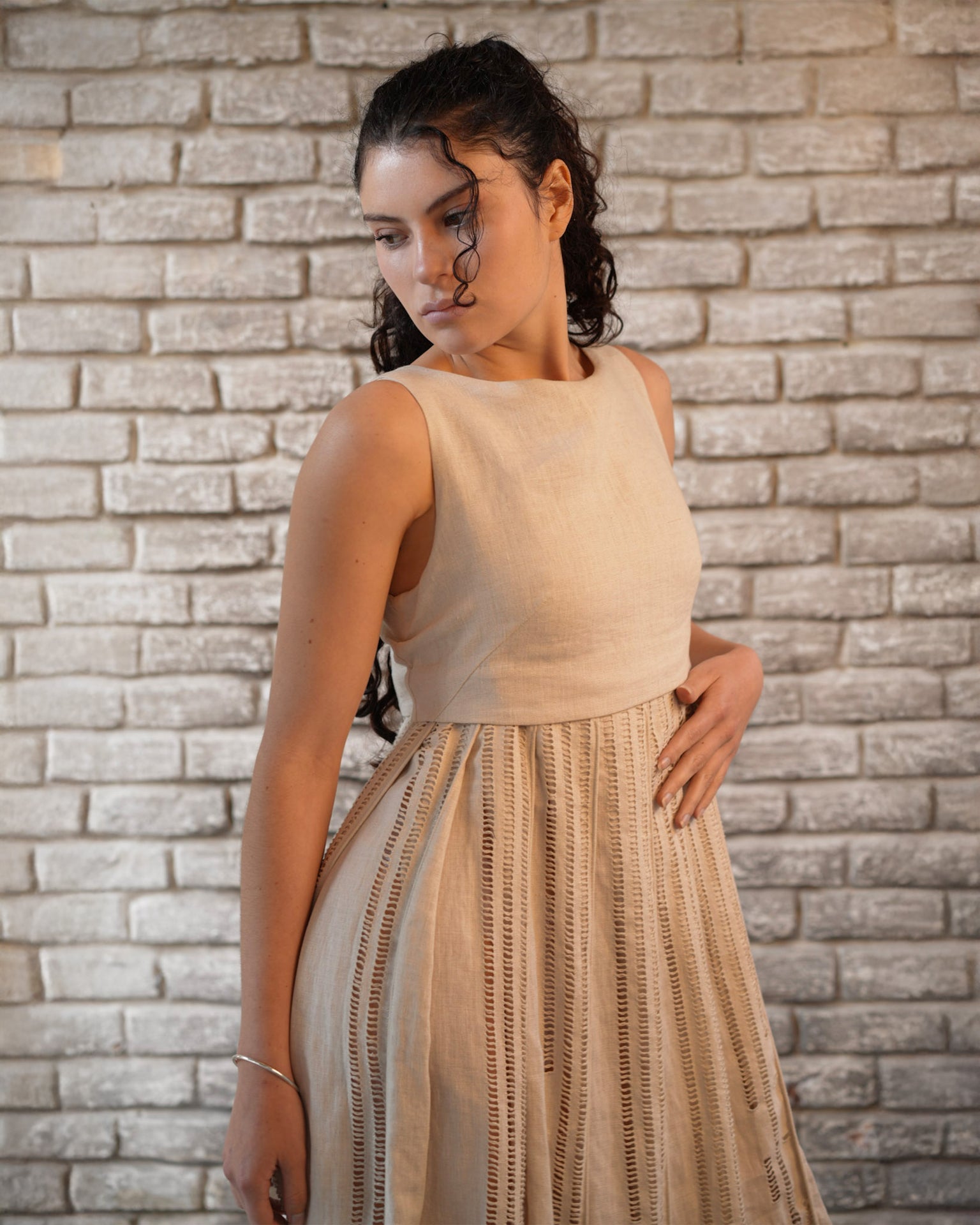 HABUB OPENWORK DRESS IN LINEN
