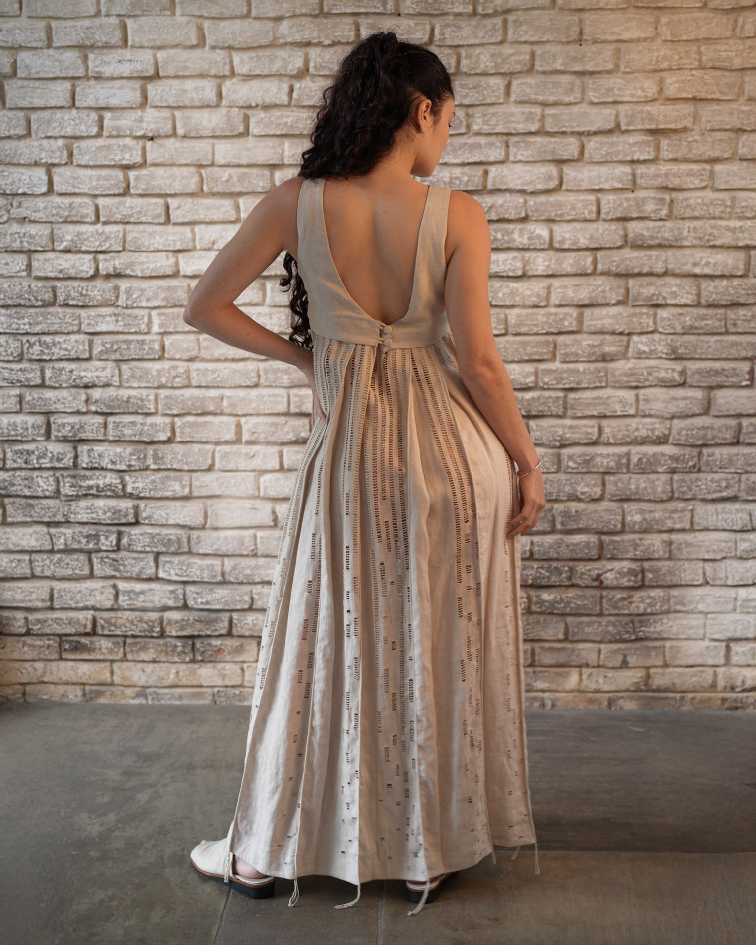 HABUB OPENWORK DRESS IN LINEN