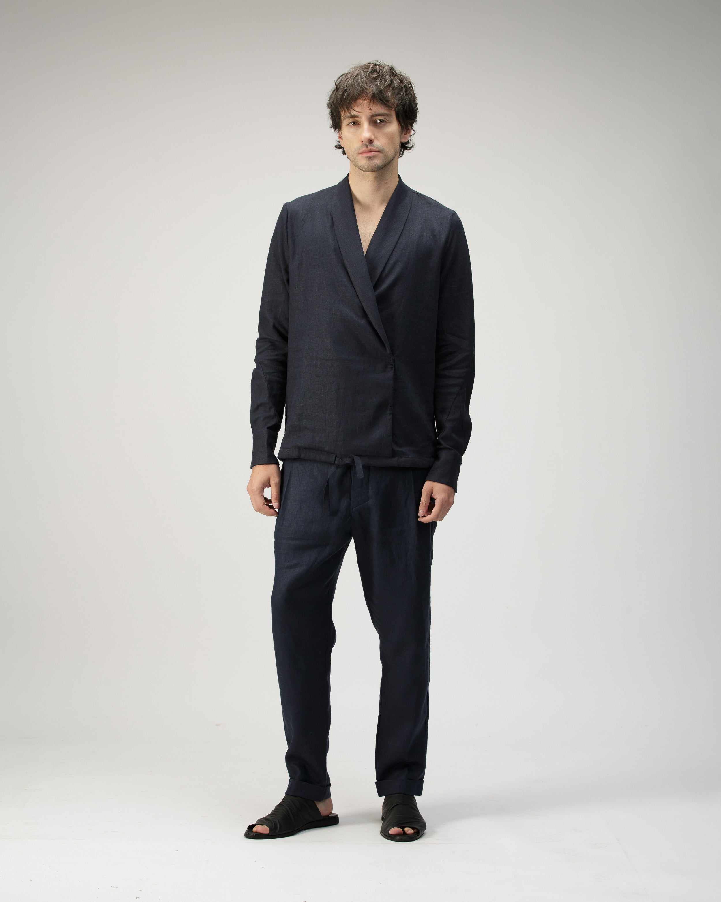 BLUE CROSSED SMOKING  COLLAR SHIRT