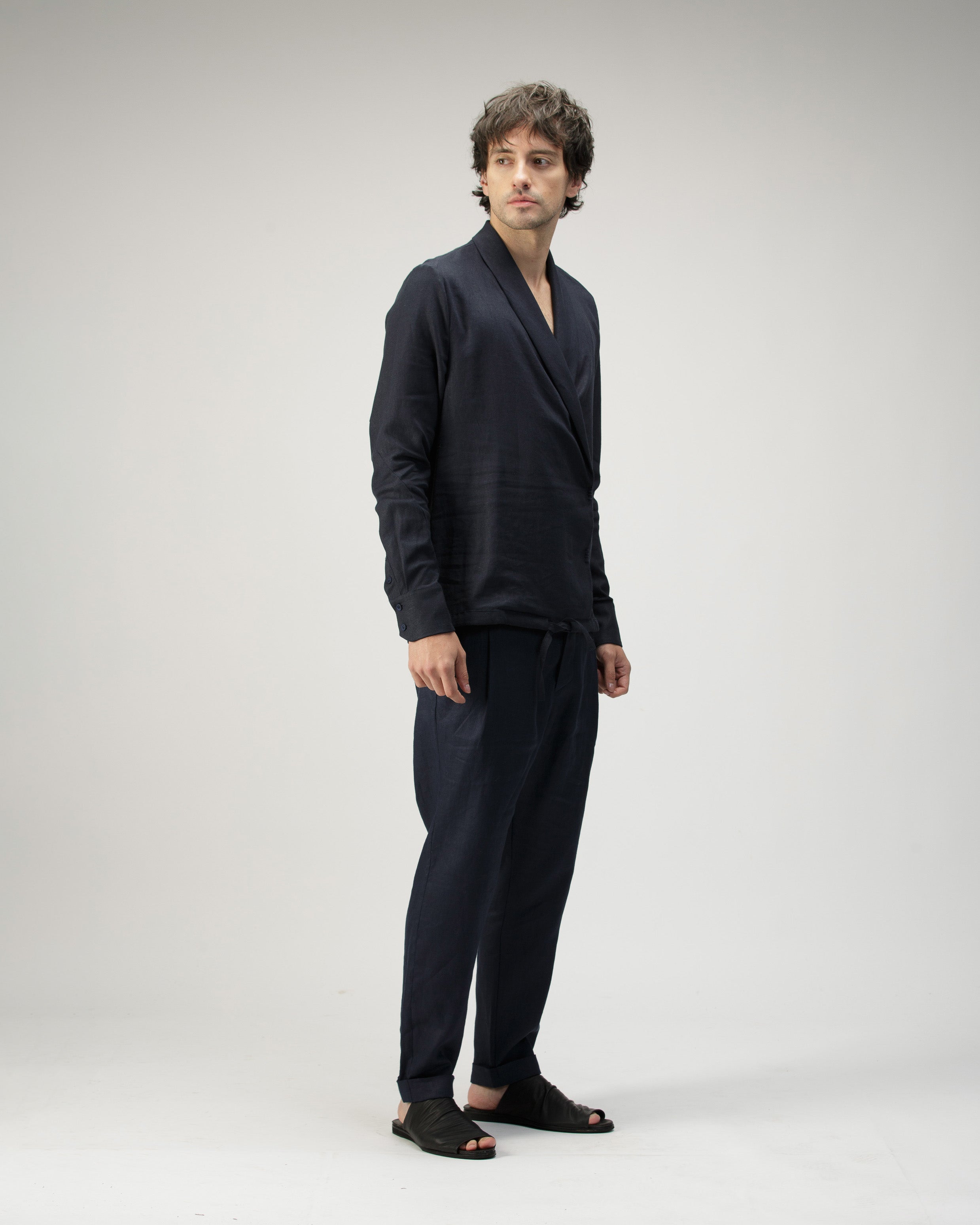 BLUE CROSSED SMOKING  COLLAR SHIRT