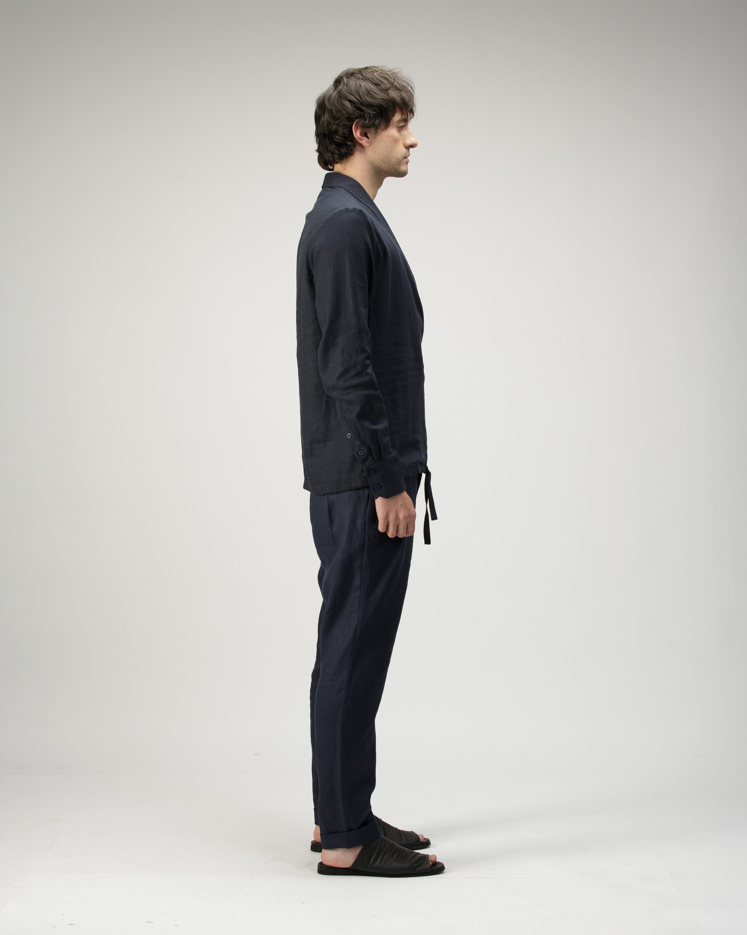 BLUE CROSSED SMOKING  COLLAR SHIRT