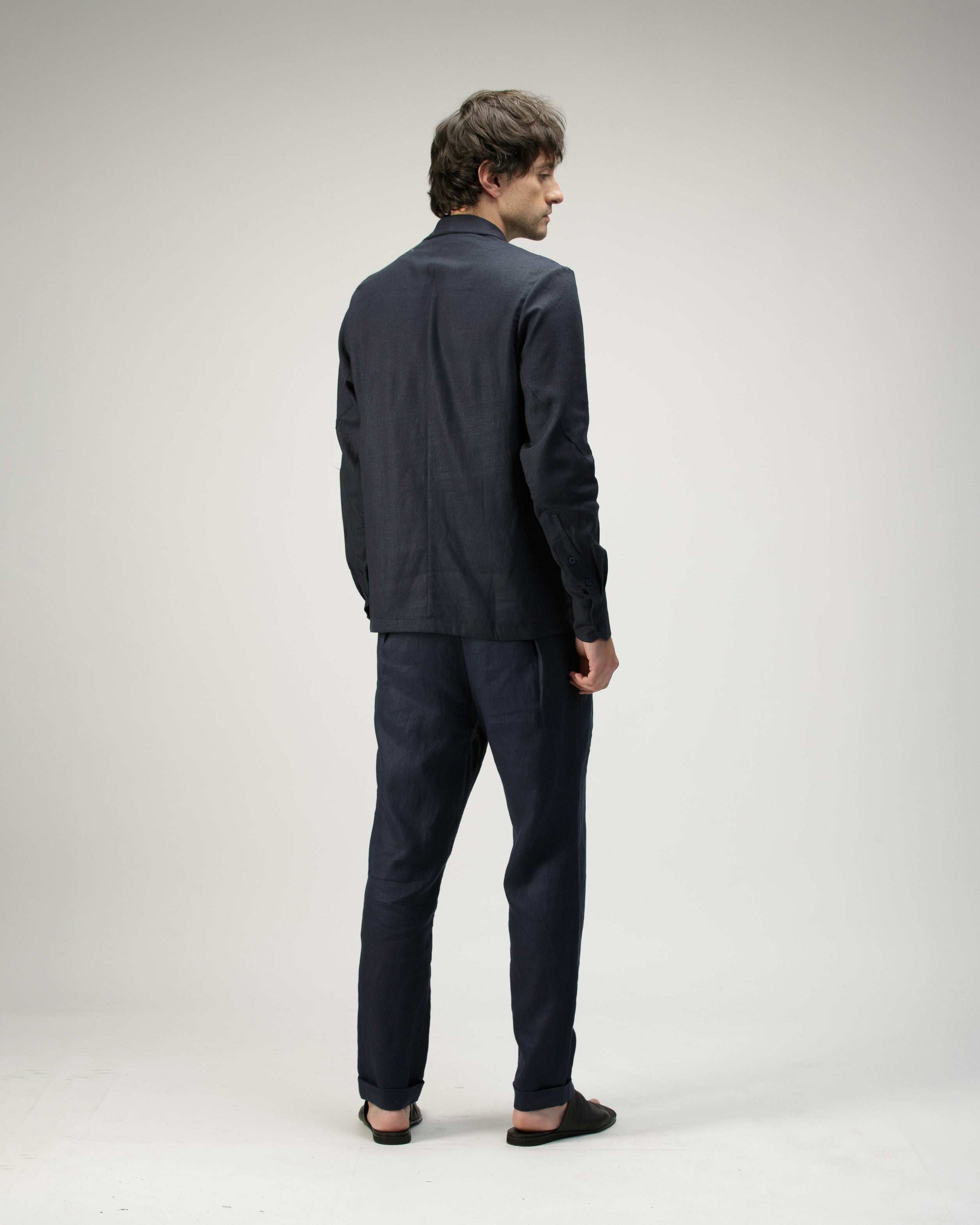 BLUE CROSSED SMOKING  COLLAR SHIRT