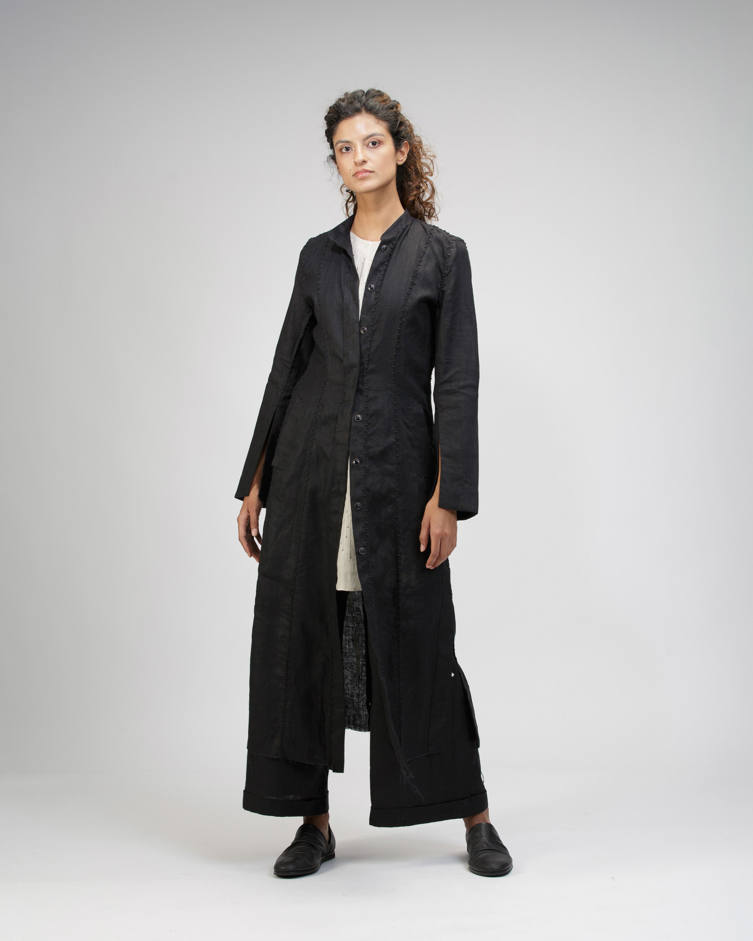 BLACK FEMENINE HANDSTITCHED LONG SHIRT