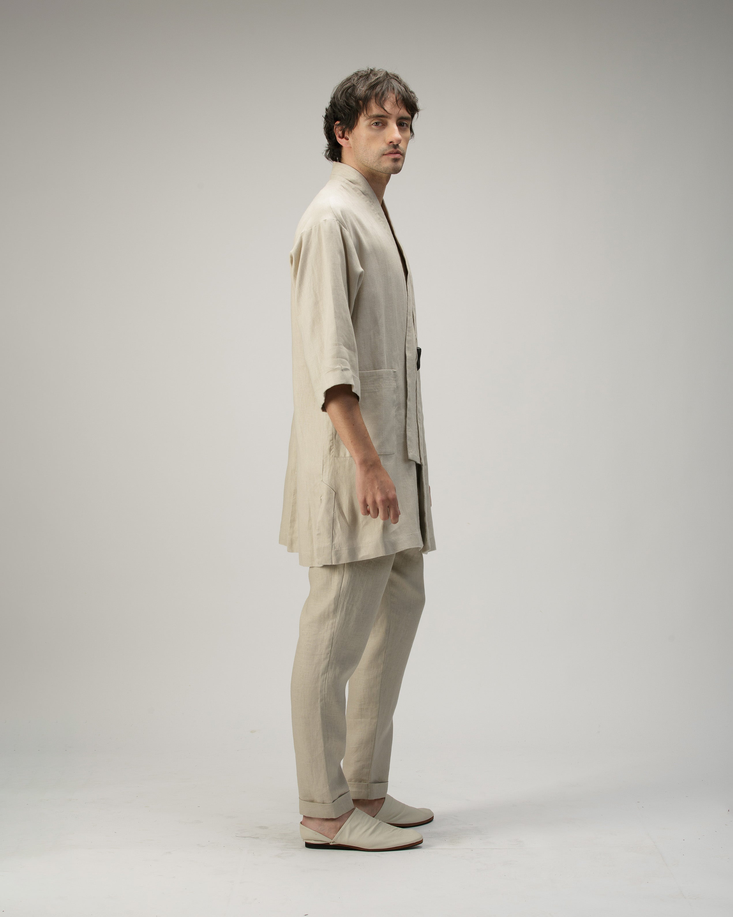NATURAL SHORT SLEEVE CROSSED KIMONO