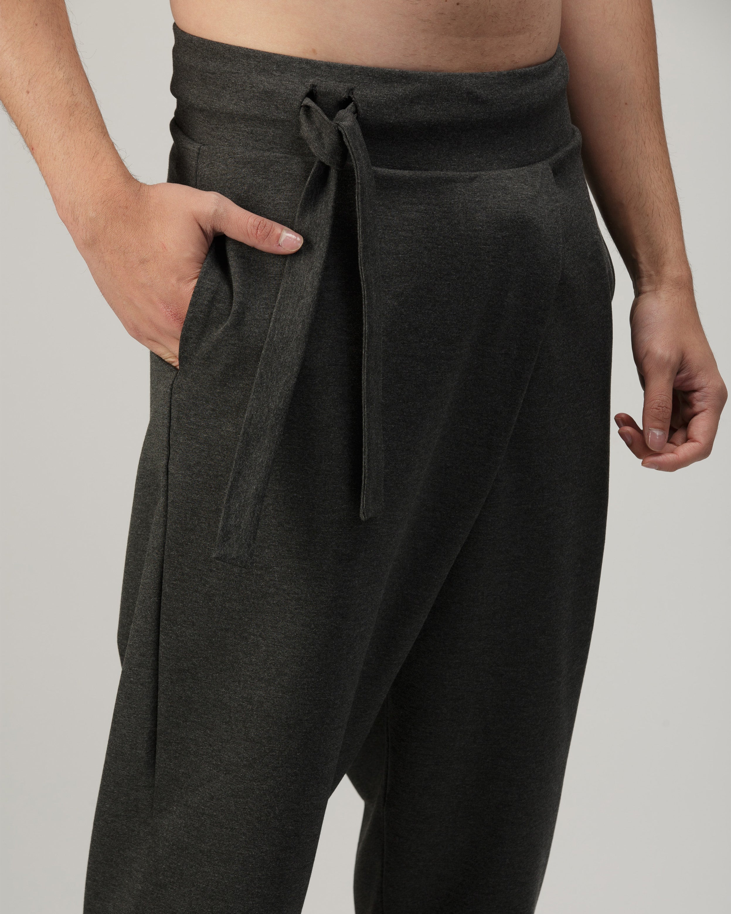 GREY RELAXED FIT CROSSED PANTS