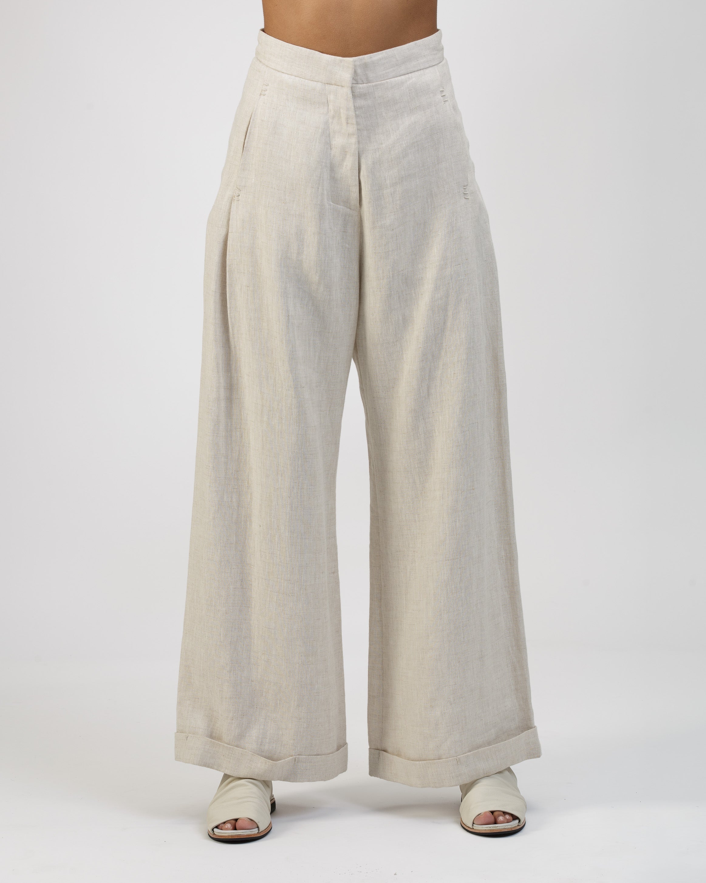 OAT WIDE PLEATED LINEN PANTS