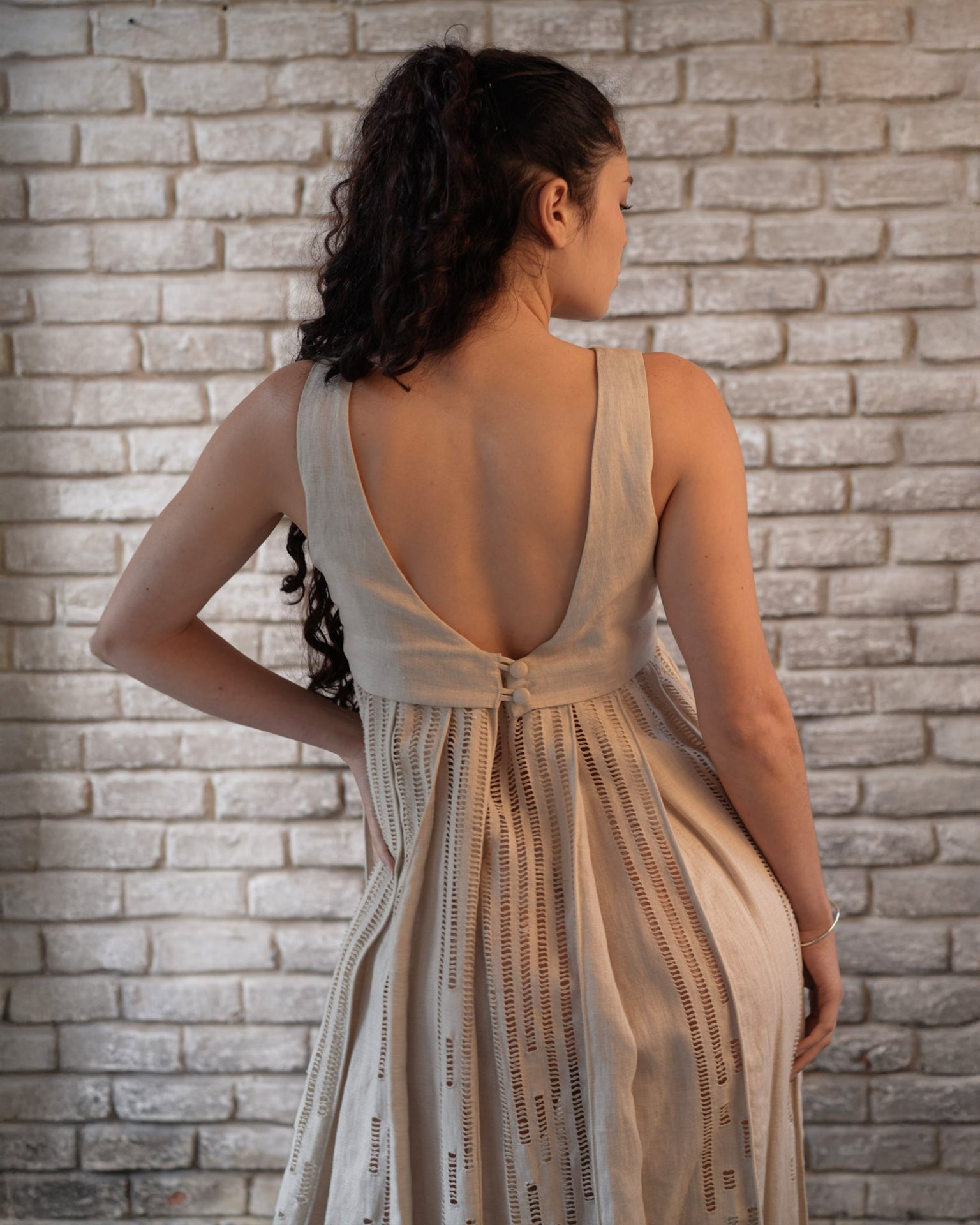 HABUB OPENWORK DRESS IN LINEN