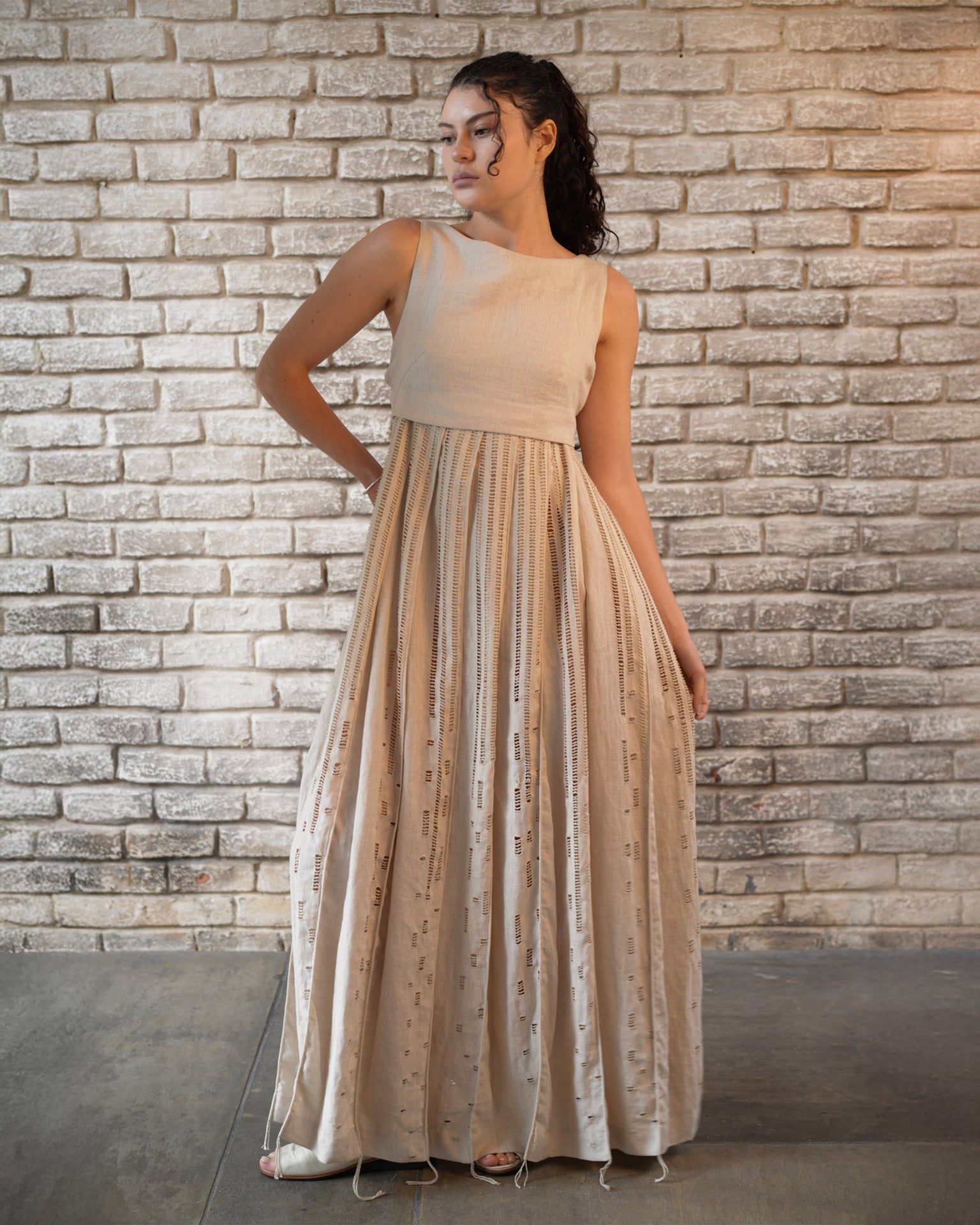 HABUB OPENWORK DRESS IN LINEN